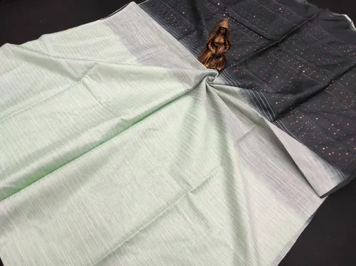 Soft Kota Dual Shade Saree with Steple Stripes & Sequin Pallu